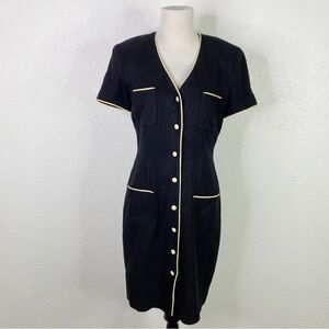 Vintage Donna Ricco Black Button Front Sheath Dress